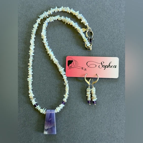 NWT Opal Amethyst Holly Blue Gemstone Statement Necklace and Earring Set Gift - Picture 1 of 11